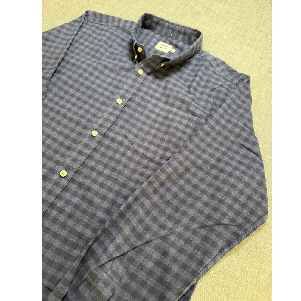 Flint and Tinder Mens XL Gingham Check Button Down Shirt Navy Blue F-210017 - Picture 4 of 15